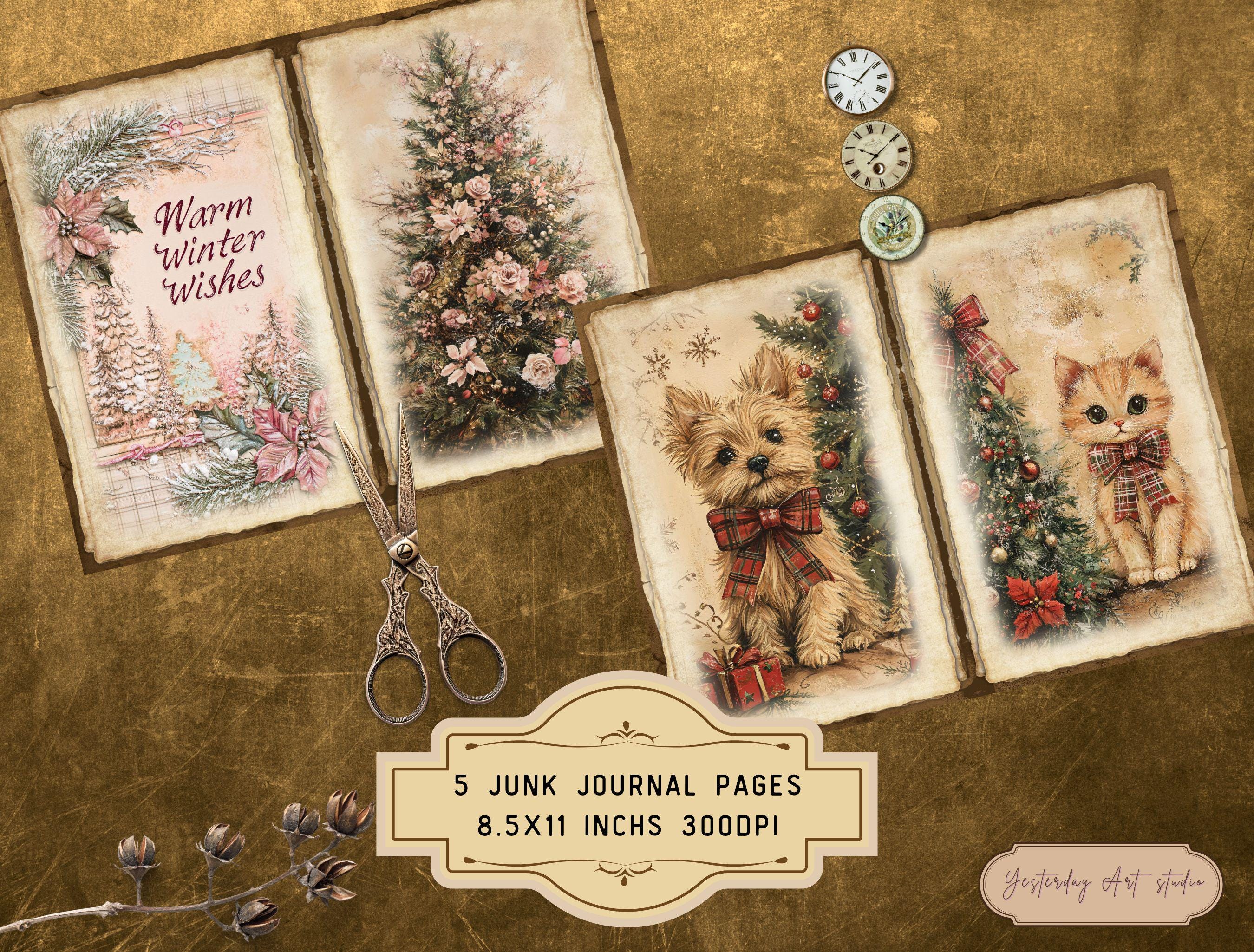 Vintage Christmas Holiday Plaid Faded Collage Rustic Floral Printable ...