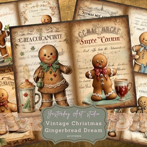 Vintage Christmas Gingerbread Junk Journal Pagers Ephemera Digital Scrapbook Paper Kit Collage Christmas Junk Journal Kit Gingerbread papers