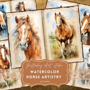 Watercolor Horse Junk Journal Pages Ephemera Digital Scrapbook Paper Kit Collage Watercolor Horse Junk Journal Kits Junk journals Horse