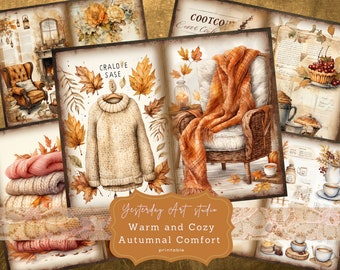 Autumn Junk Journal Pages Digital Scrapbook Paper Kit Vintage Ephemera Printable Paper Collage Sheet Journal Kits Autumn Paper Cozy Autumn