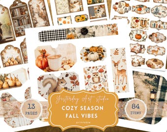 Fall Vibes Junk Journal Harvest Bloom Printable Papers Floral Pumpkin Junk Journal Kit Fall Scrapbook Patterns Backgrounds Fall Ephemera