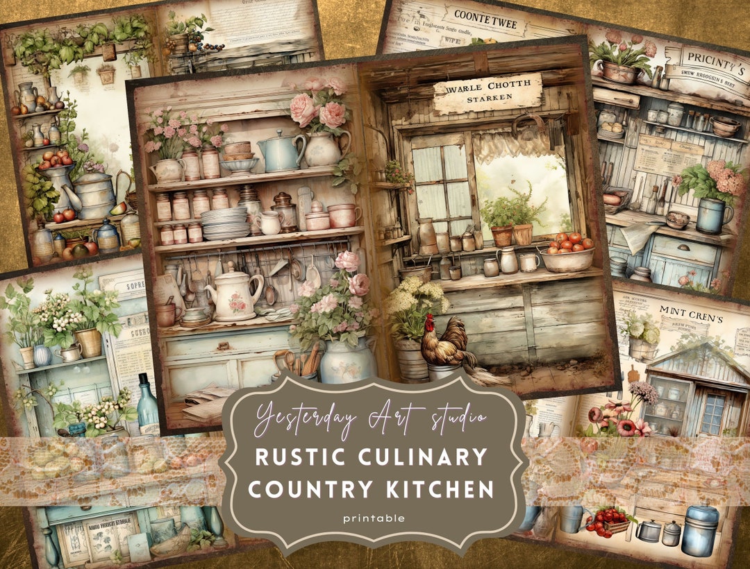 Country Kitchen Junk Journal Pages Ephemera Digital Scrapbook Paper Kit ...