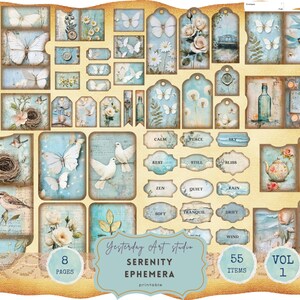 Serenity Junk Journal Pages Butterfly Junk Journal Kit Rustige Ephemera Mindfulness Driebladige Folio Mixed Media Scrapbooking Zachte aquarel
