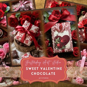 Valentine Chocolate Junk Journal Página Ephemera Digital Scrapbook Valentine Paper Kit Collage Valentines Junk Journal Kit San Valentín Día Amor