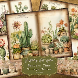 Vintage Cactus Junk Journal Páginas Ephemera Digital Scrapbook Kit de papel Collage Blooming Prickles Junk Journal Kit Cactus floral diario basura