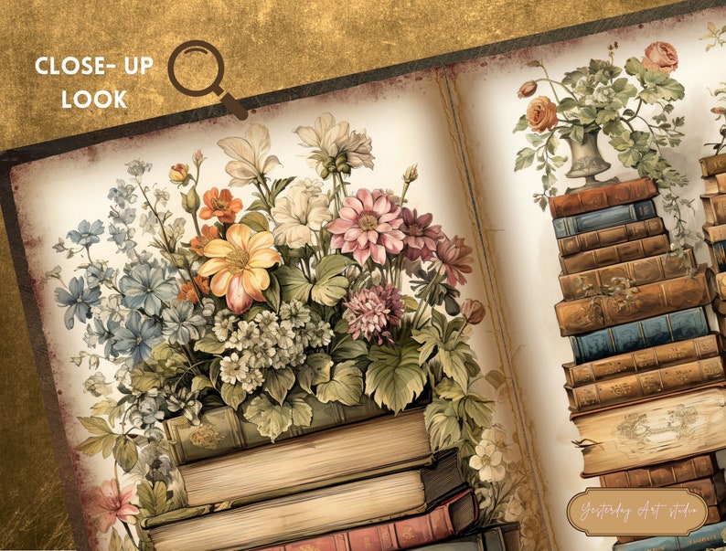 Vintage Book Junk Journal Pages Ephemera Digital Scrapbook Paper Kit ...