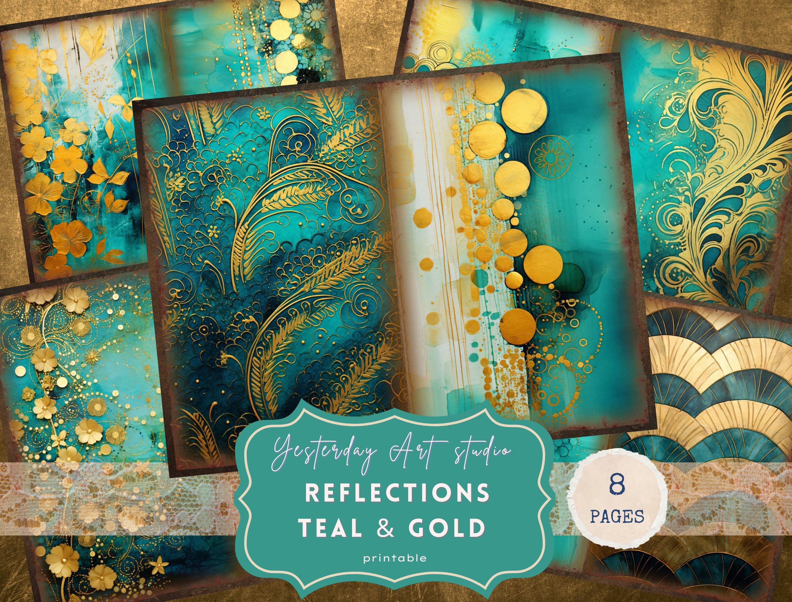 Teal Junk Journal Pages Digital Scrapbook Paper Kit Collage Teal and ...