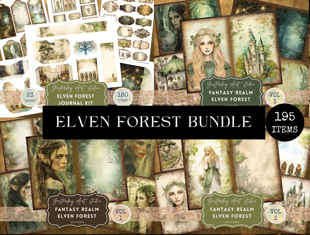 Elven Forest Junk Journal Pages Digital Scrapbook Paper Kit Vintage ...