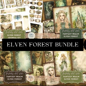 Elven Forest Junk Journal Pages Digital Scrapbook Paper Kit Vintage Forest Neutrals Ephemera Collage Fantasia Elven Kingdom junk Journal Kits
