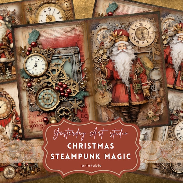 Steampunk Junk Journal Pages Digital Scrapbook Paper Kit Ephemera Collage Steampunk Junk Journal Kit Steampunk Christmas Junk Journal