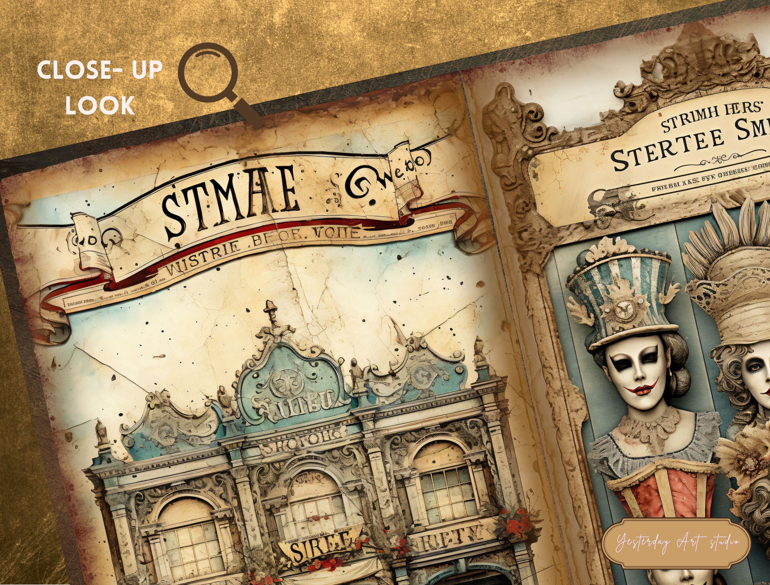 Vintage Theatre Junk Journal Pages Ephemera Digital Scrapbook Paper Kit ...