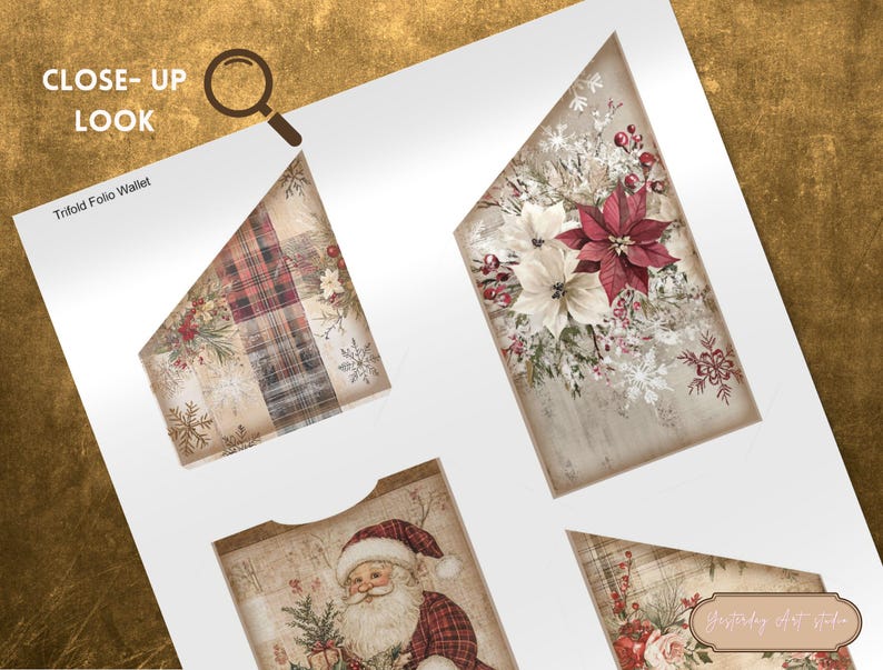 Vintage Christmas Holiday Plaid Faded Collage Rustic Floral Printable ...