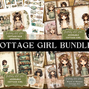 Adorable Cottage Mädchen Junk Journal BUNDLE Digitales Scrapbook Papier Kit Vintage Ephemera Druckbares Papier Collage Sheet Journal Kits Süße Mädchen