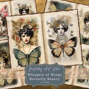 Borboleta beleza lixo diário páginas efêmera digital scrapbook kit de papel colagem esvoaçante fantasia lixo diário kit borboleta vintage