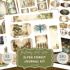 Elven Forest Junk Journal Pages Digital Scrapbook Paper Kit Vintage Forest Neutrals Ephemera Collage Fantasy Elven Kingdom junk journal kits
