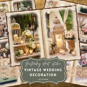 Decoração de casamento vintage, diário lixo, páginas efêmeras, digital, scrapbook, kit de papel, colagem, casamento, lixo, kits de diário, decoração romântica