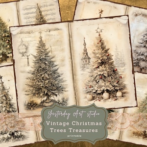 Christmas Junk Journal Pagers Ephemera Digital Scrapbook Paper Kit Collage Vintage Christmas Trees Junk Journal Kit Christmas Junk Journal