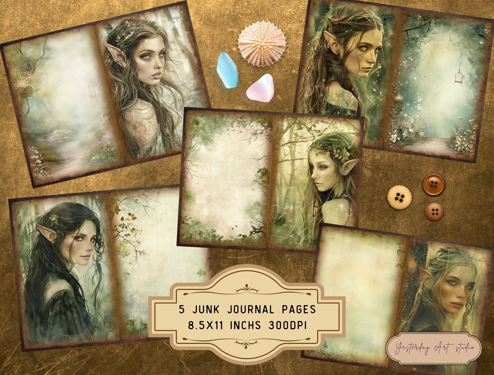 Elven Forest Junk Journal Pages Digital Scrapbook Paper Kit Vintage ...