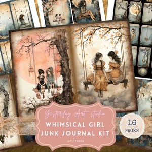 Whimsical Girls Junk Journal Pages Digital Scrapbook Kit Collage Whimsical Girls Junk Journal Kit Whimsical Ephemera Whimsical Digital Paper