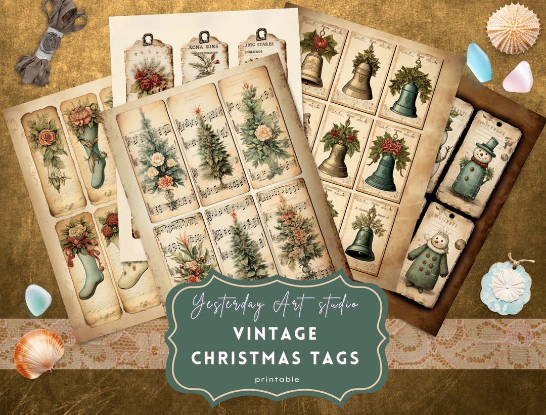 Vintage Christmas Junk Journal Tags Labels Ephemera Printable Fussy Cut ...