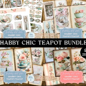 Shabby Chic Floral Teapot Junk Journal Kit BUNDLE Tea Journal Printable Pages Teacup Floral Ephemera Vintage Shabby Chic in Pink Paper