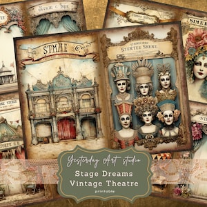 Vintage Theatre Junk Journal Pages Ephemera Digital Scrapbook Paper Kit Collage Vintage Junk Journal Kit Classic Theatre páginas de diario basura