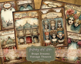 Vintage Theatre Junk Journal Pages Ephemera Digital Scrapbook Paper Kit Collage Vintage Junk Journal Kit Classic Theatre junk journal pages