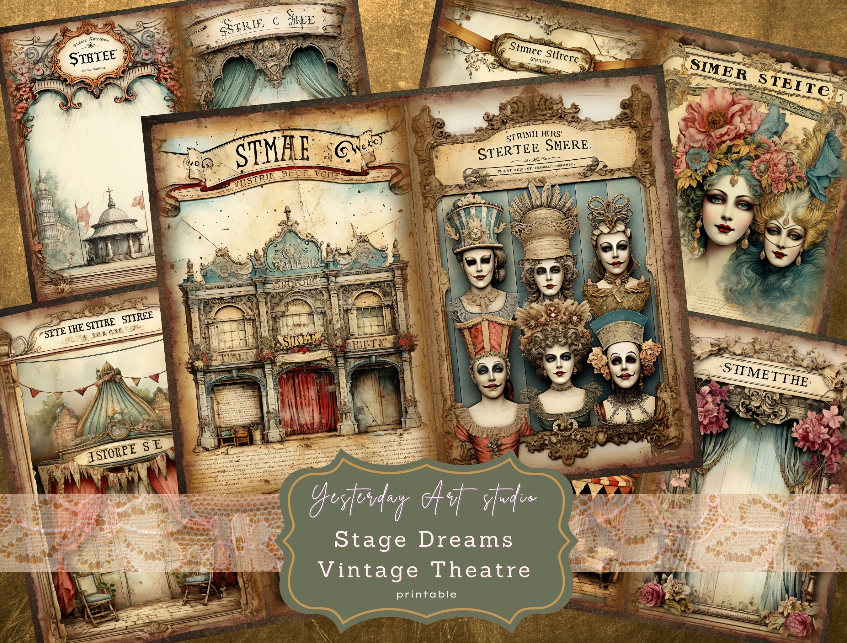 Vintage Theatre Junk Journal Pages Ephemera Digital Scrapbook Paper Kit ...
