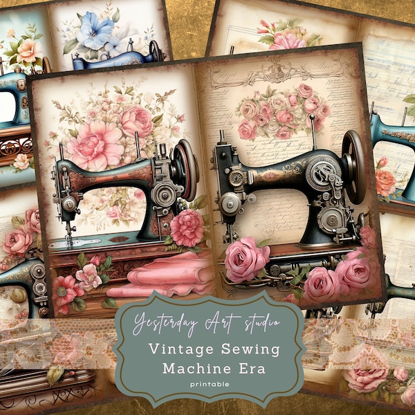 Vintage Sewing Machine Junk Journal Pages Digital Scrapbook Paper Kit Vintage Ephemera Printable Paper Collage Sheet Journal Kits antique