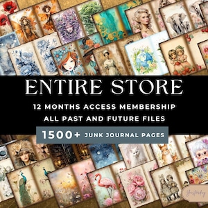 Whole Shop Bundle Junk Journal Pages Ephemera Digital Scrapbook Paper Kit Collage Entire Shop Bundle Junk Journal Kit 12 months Access