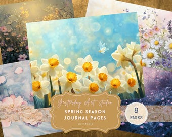 Spring Junk Journal Kit, Wildflowers Easter Ephemera, Cottagecore Scrapbook Pages, Springtime Digital Journal Trifold Folio, Botanical paper