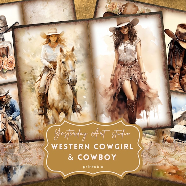 Western Cowgirl Junk Journal Pages Ephemera Digital Scrapbook Paper Kit Collage Watercolor Western Junk Journal Kit Cowboy Junk Journal