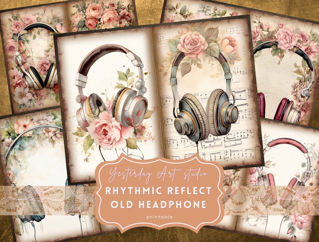 Headphone Junk Journal Pages Ephemera Digital Scrapbook Paper Kit ...