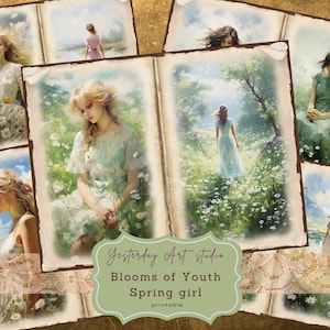 Pages de journal indésirable pour filles du printemps, kit papier éphémère pour scrapbooking numérique collage, kits de journal indésirable pour filles printanières, fleurs de jouvence