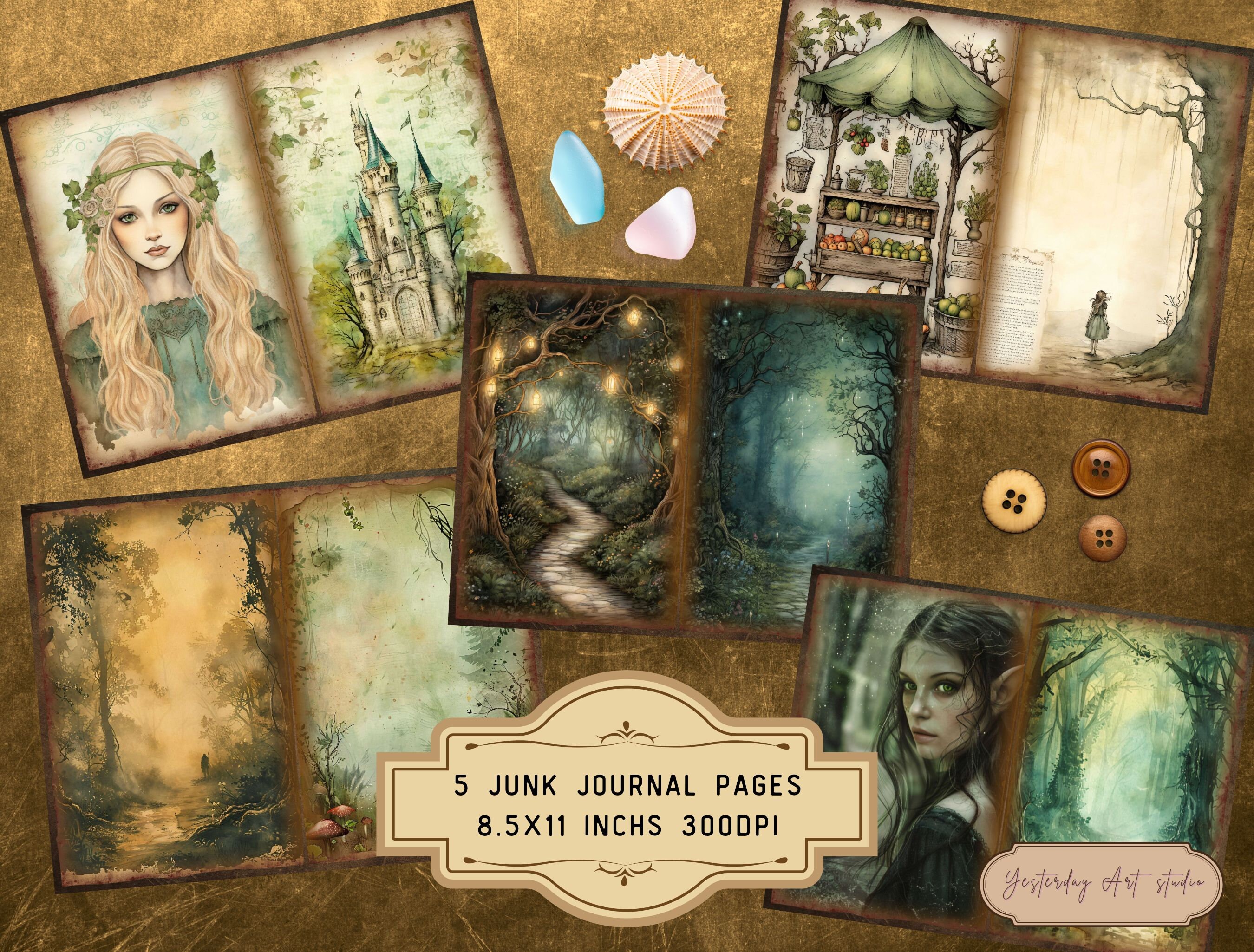 Elven Forest Junk Journal Pages Digital Scrapbook Paper Kit Vintage ...
