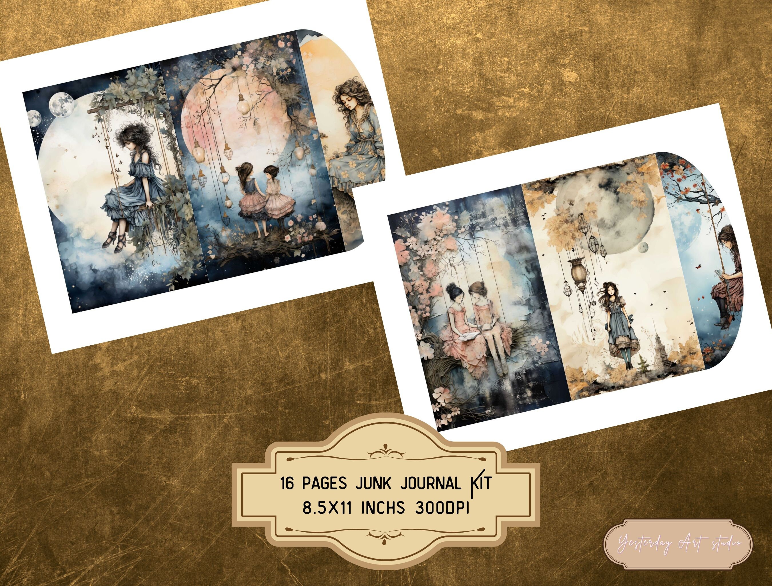 Whimsical Girls Junk Journal Pages Digital Scrapbook Kit Collage ...