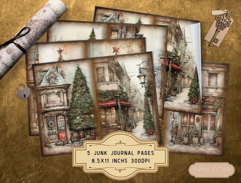 Christmas Street Junk Journal Pages Digital Scrapbook Paper Kit ...