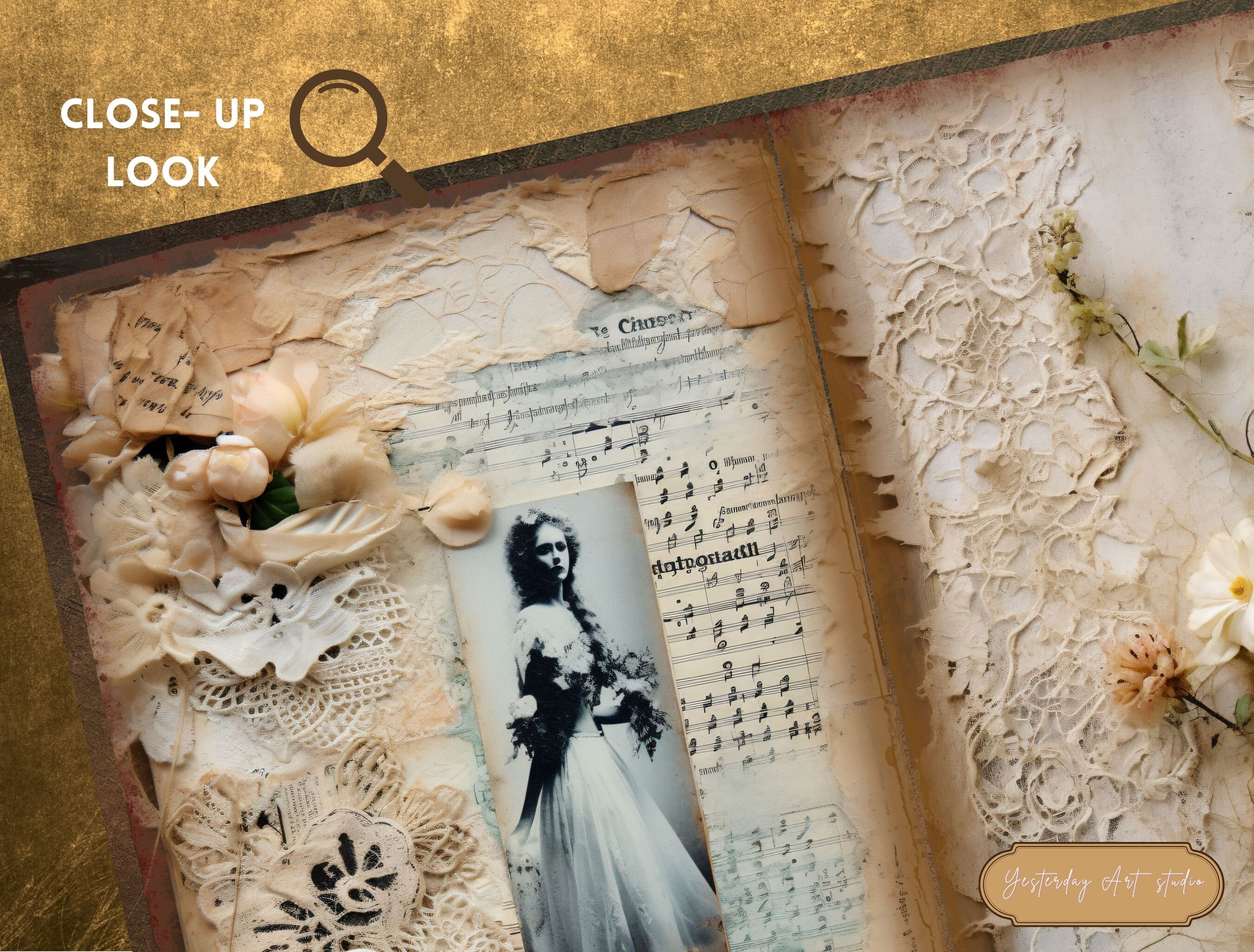 Vintage Lace Junk Journal Pages Digital Scrapbook Paper Kit Vintage ...