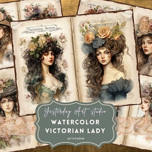 Acuarela Victoriana Mujeres Junk Journal Páginas Ephemera Digital Scrapbook Paper Kit Collage Atemporal Victorian Fashion Junk Journal Kits