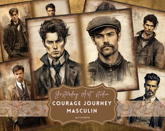 Masculine Junk Journal Page Ephemera Digital Scrapbook Paper Kit Collage Masculine Junk Journal Kit Masculine Junk Journal Printable