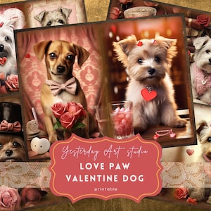 Valentine Dog Junk Journal Página Ephemera Digital Scrapbook Valentine Paper Kit Collage Valentines Junk Journal Kit Papel del Día de San Valentín