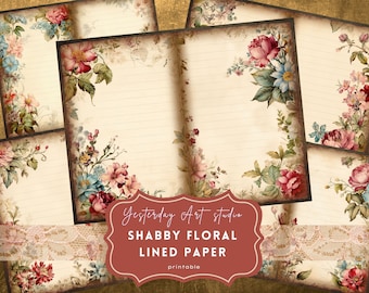 Vintage floral Journal Pages Shabby Junk Journal Kit Line blank Papers Printable Shabby Pages Rose Paper Vintage Collage sheet Scrapbook