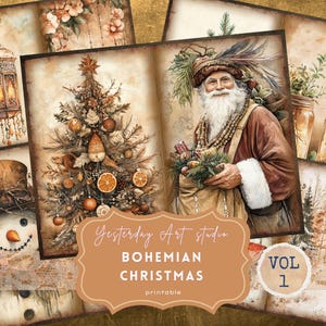Kit de diario basura de Navidad boho Diario basura de Navidad boho imprimible Álbum de recortes de diario de Navidad Etiquetas navideñas Efímeras boho boho