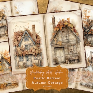 Rustieke retraite Autumn Cottage ongewenste dagboekpagina's digitale plakboekkit Vintage kortstondige afdrukbaar papier collageblad dagboekbenodigdheden