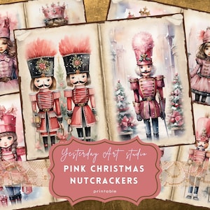 Rosa natal lixo diário páginas efêmera digital scrapbook papel kit colagem rosa natal nutcrackers lixo diário kit rosa nutcrackers