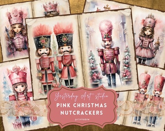 Pink Christmas Junk Journal Pages Ephemera Digital Scrapbook Paper Kit Collage Pink Christmas Nutcrackers Junk Journal Kit Pink Nutcrackers