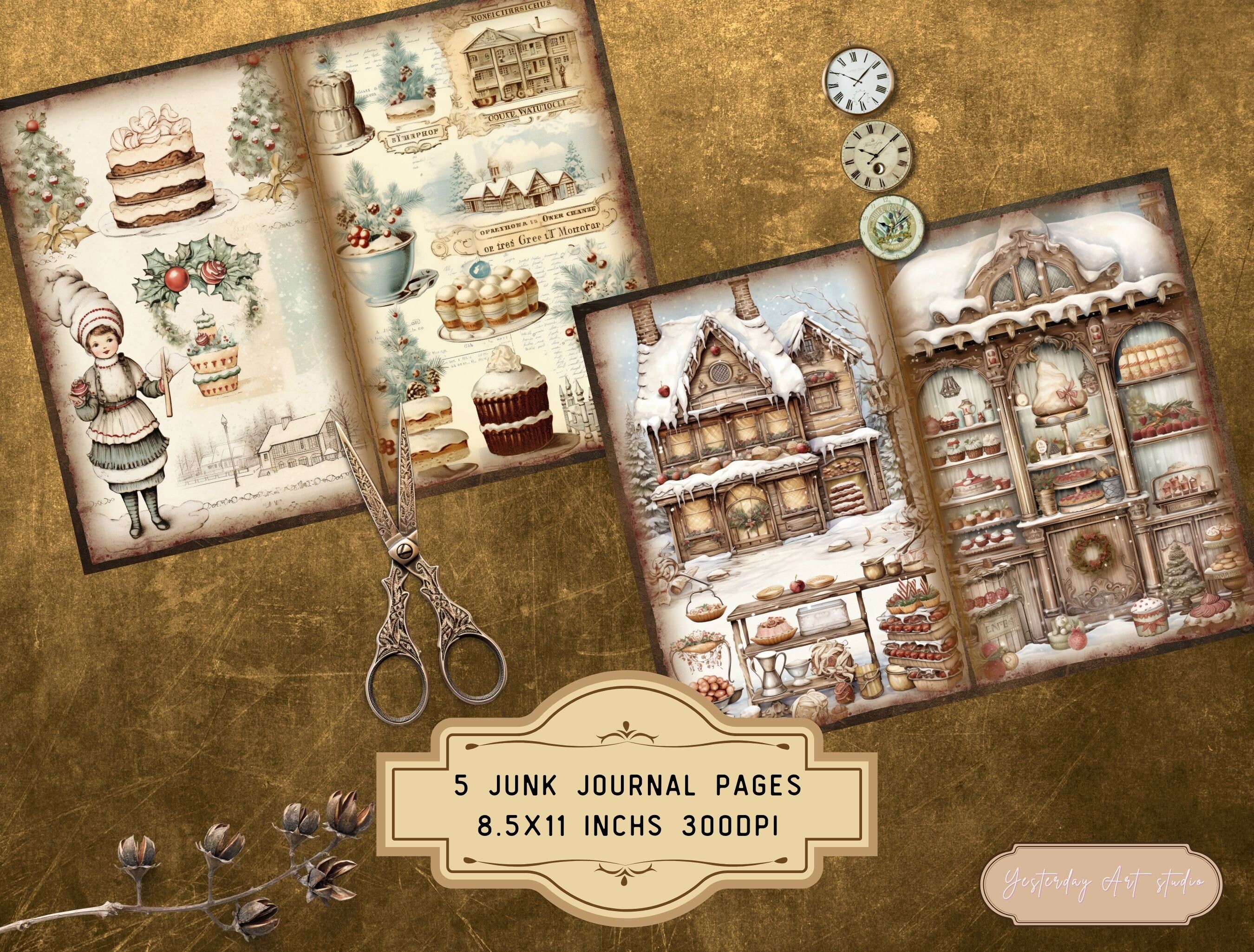 Winter Bakery Junk Journal Page Digital Scrapbook Paper Kit Festive ...