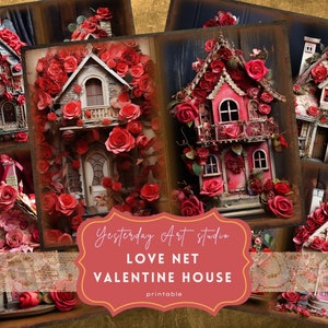 Valentine House Junk Journal Página Ephemera Digital Scrapbook Valentine Paper Kit Collage Valentines Junk Journal Kit San Valentín Día Amor
