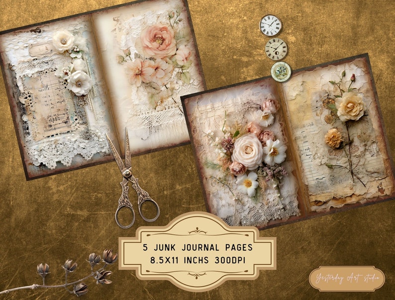 Vintage Lace Junk Journal Pages Digital Scrapbook Paper Kit Vintage ...