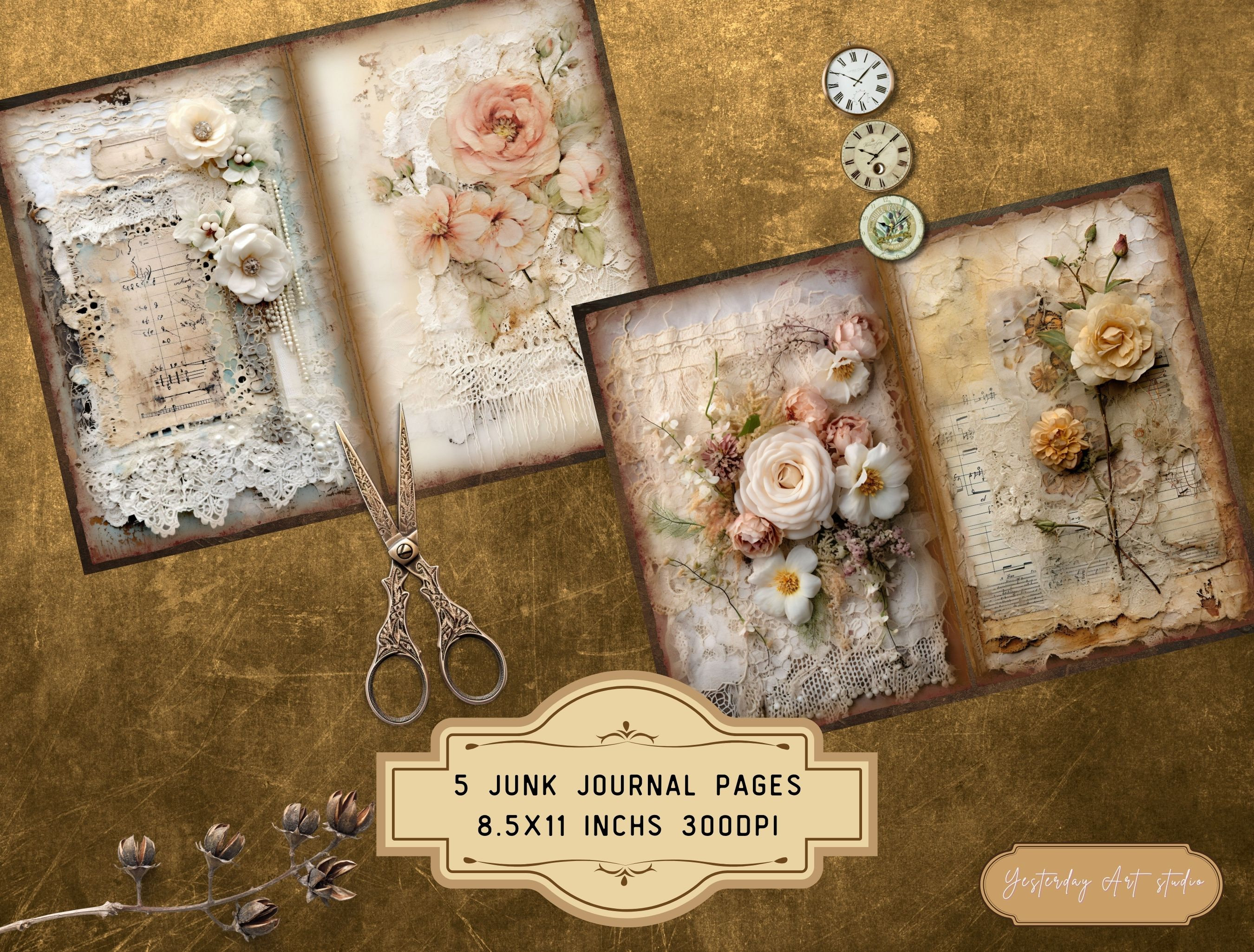 Vintage Lace Junk Journal Pages Digital Scrapbook Paper Kit Vintage ...